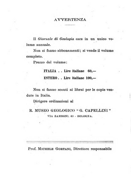 Giornale di geologia annali del R. Museo geologico di Bologna