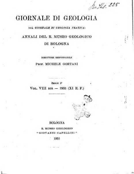 Giornale di geologia annali del R. Museo geologico di Bologna