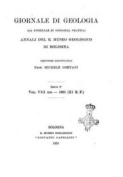 Giornale di geologia annali del R. Museo geologico di Bologna