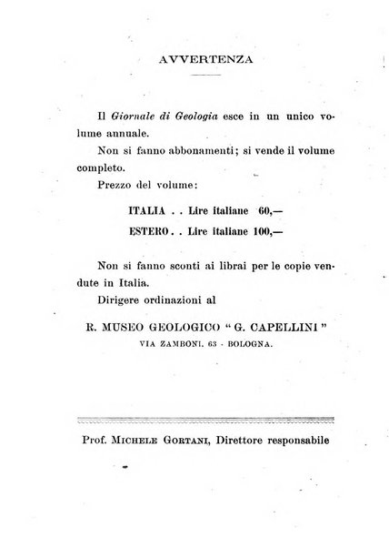 Giornale di geologia annali del R. Museo geologico di Bologna