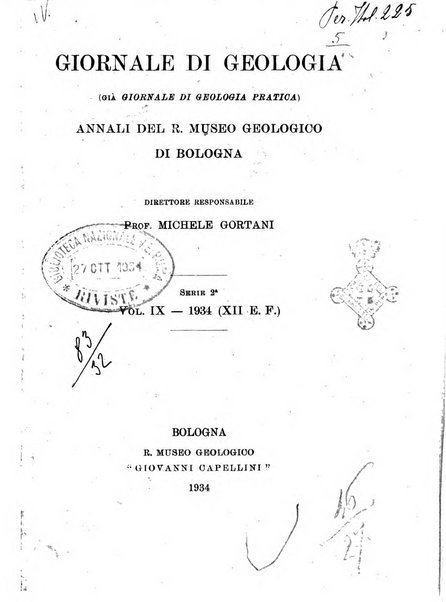 Giornale di geologia annali del R. Museo geologico di Bologna