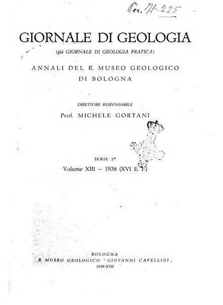 Giornale di geologia annali del R. Museo geologico di Bologna