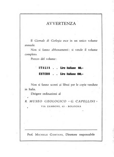 Giornale di geologia annali del R. Museo geologico di Bologna