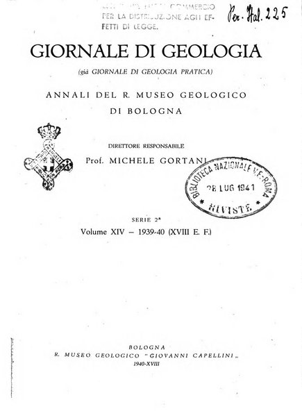 Giornale di geologia annali del R. Museo geologico di Bologna