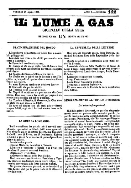 lume a gas : giornale della sera