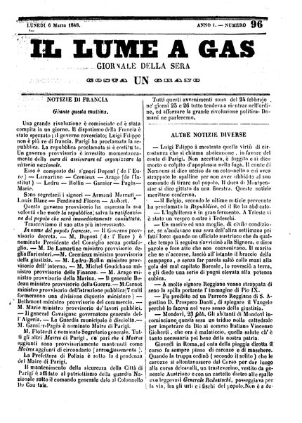 lume a gas : giornale della sera