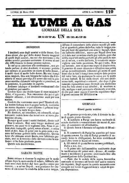 lume a gas : giornale della sera