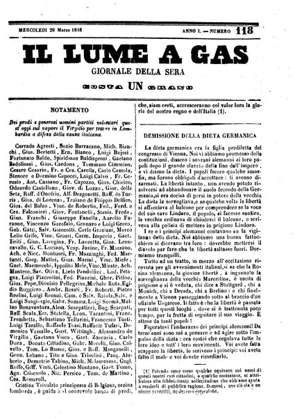 lume a gas : giornale della sera