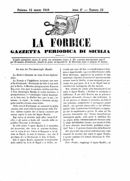 La forbice : gazzetta periodica di Sicilia