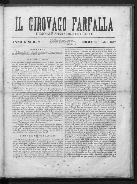 Il girovago farfalla : giornale spezialente d'arti