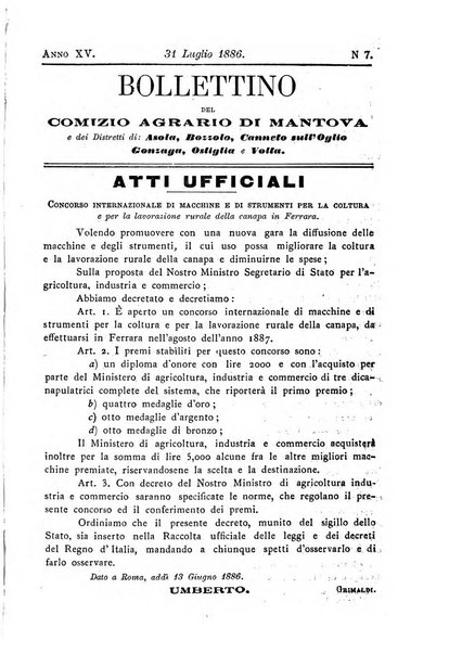 Bollettino del comizio agrario di Mantova e dei distretti riuniti di Asola, Bozzolo, Canneto sull'Oglio, Gonzaga, Ostiglia, Volta