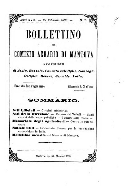 Bollettino del comizio agrario di Mantova e dei distretti riuniti di Asola, Bozzolo, Canneto sull'Oglio, Gonzaga, Ostiglia, Volta