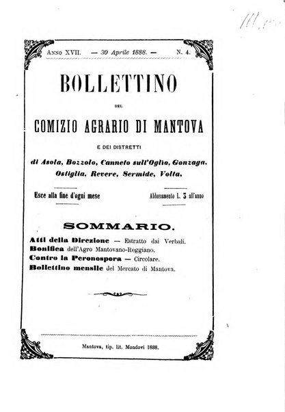 Bollettino del comizio agrario di Mantova e dei distretti riuniti di Asola, Bozzolo, Canneto sull'Oglio, Gonzaga, Ostiglia, Volta