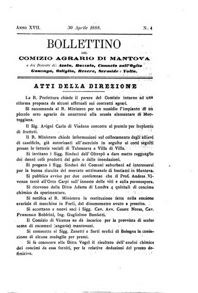 Bollettino del comizio agrario di Mantova e dei distretti riuniti di Asola, Bozzolo, Canneto sull'Oglio, Gonzaga, Ostiglia, Volta