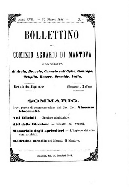 Bollettino del comizio agrario di Mantova e dei distretti riuniti di Asola, Bozzolo, Canneto sull'Oglio, Gonzaga, Ostiglia, Volta