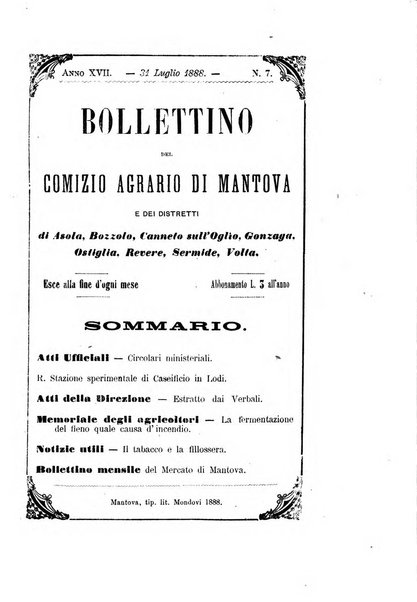 Bollettino del comizio agrario di Mantova e dei distretti riuniti di Asola, Bozzolo, Canneto sull'Oglio, Gonzaga, Ostiglia, Volta