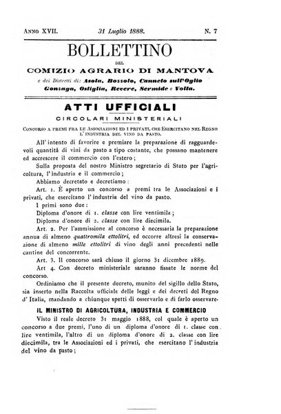 Bollettino del comizio agrario di Mantova e dei distretti riuniti di Asola, Bozzolo, Canneto sull'Oglio, Gonzaga, Ostiglia, Volta