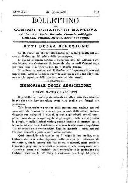 Bollettino del comizio agrario di Mantova e dei distretti riuniti di Asola, Bozzolo, Canneto sull'Oglio, Gonzaga, Ostiglia, Volta