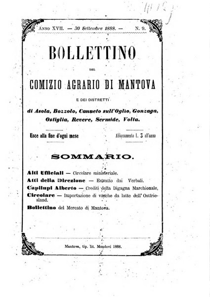 Bollettino del comizio agrario di Mantova e dei distretti riuniti di Asola, Bozzolo, Canneto sull'Oglio, Gonzaga, Ostiglia, Volta