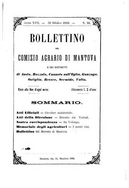 Bollettino del comizio agrario di Mantova e dei distretti riuniti di Asola, Bozzolo, Canneto sull'Oglio, Gonzaga, Ostiglia, Volta