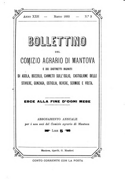 Bollettino del comizio agrario di Mantova e dei distretti riuniti di Asola, Bozzolo, Canneto sull'Oglio, Gonzaga, Ostiglia, Volta