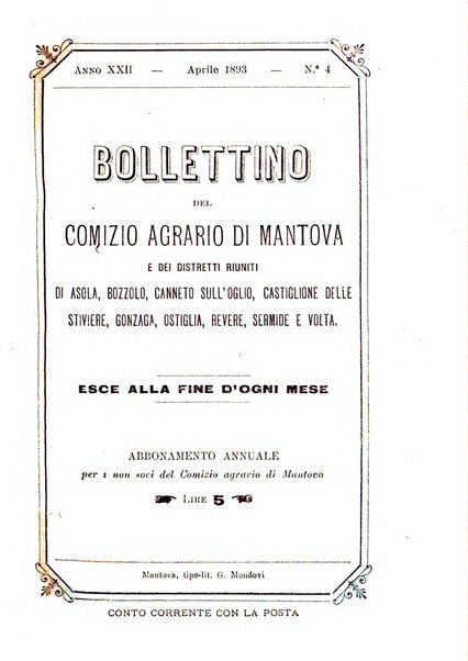 Bollettino del comizio agrario di Mantova e dei distretti riuniti di Asola, Bozzolo, Canneto sull'Oglio, Gonzaga, Ostiglia, Volta