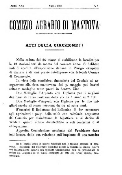 Bollettino del comizio agrario di Mantova e dei distretti riuniti di Asola, Bozzolo, Canneto sull'Oglio, Gonzaga, Ostiglia, Volta