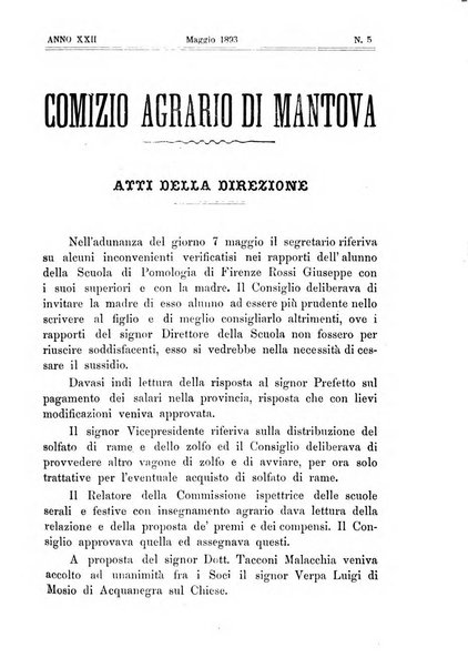 Bollettino del comizio agrario di Mantova e dei distretti riuniti di Asola, Bozzolo, Canneto sull'Oglio, Gonzaga, Ostiglia, Volta