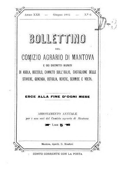 Bollettino del comizio agrario di Mantova e dei distretti riuniti di Asola, Bozzolo, Canneto sull'Oglio, Gonzaga, Ostiglia, Volta