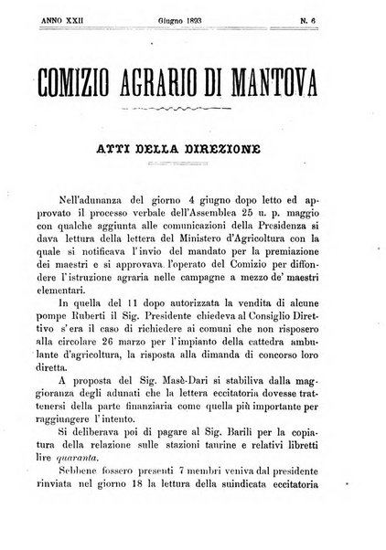 Bollettino del comizio agrario di Mantova e dei distretti riuniti di Asola, Bozzolo, Canneto sull'Oglio, Gonzaga, Ostiglia, Volta