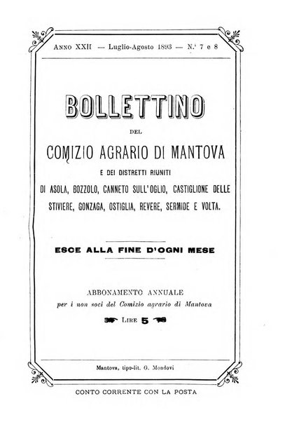 Bollettino del comizio agrario di Mantova e dei distretti riuniti di Asola, Bozzolo, Canneto sull'Oglio, Gonzaga, Ostiglia, Volta