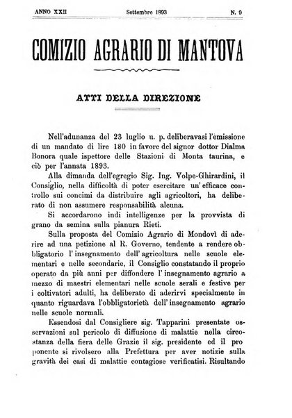 Bollettino del comizio agrario di Mantova e dei distretti riuniti di Asola, Bozzolo, Canneto sull'Oglio, Gonzaga, Ostiglia, Volta