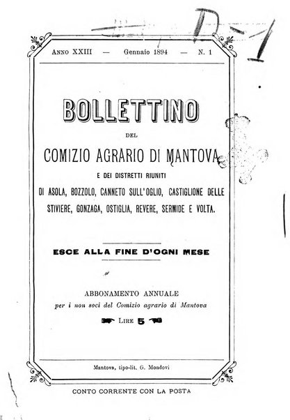 Bollettino del comizio agrario di Mantova e dei distretti riuniti di Asola, Bozzolo, Canneto sull'Oglio, Gonzaga, Ostiglia, Volta