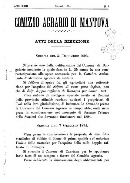 Bollettino del comizio agrario di Mantova e dei distretti riuniti di Asola, Bozzolo, Canneto sull'Oglio, Gonzaga, Ostiglia, Volta