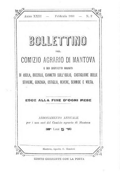 Bollettino del comizio agrario di Mantova e dei distretti riuniti di Asola, Bozzolo, Canneto sull'Oglio, Gonzaga, Ostiglia, Volta