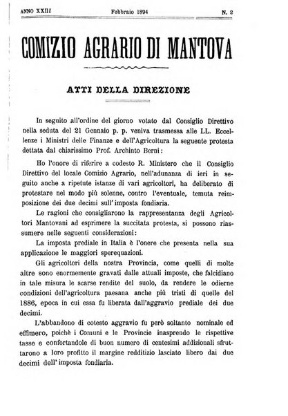 Bollettino del comizio agrario di Mantova e dei distretti riuniti di Asola, Bozzolo, Canneto sull'Oglio, Gonzaga, Ostiglia, Volta