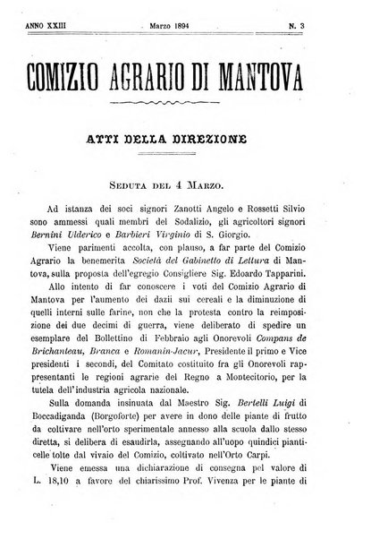 Bollettino del comizio agrario di Mantova e dei distretti riuniti di Asola, Bozzolo, Canneto sull'Oglio, Gonzaga, Ostiglia, Volta