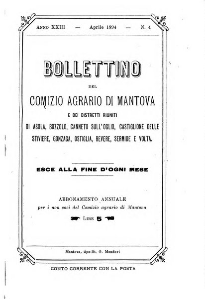 Bollettino del comizio agrario di Mantova e dei distretti riuniti di Asola, Bozzolo, Canneto sull'Oglio, Gonzaga, Ostiglia, Volta