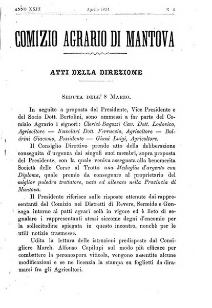 Bollettino del comizio agrario di Mantova e dei distretti riuniti di Asola, Bozzolo, Canneto sull'Oglio, Gonzaga, Ostiglia, Volta