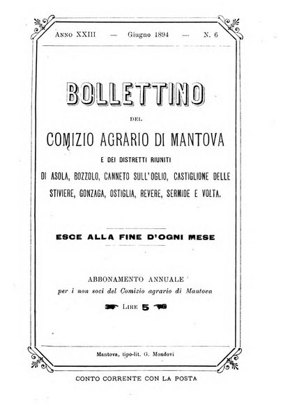 Bollettino del comizio agrario di Mantova e dei distretti riuniti di Asola, Bozzolo, Canneto sull'Oglio, Gonzaga, Ostiglia, Volta