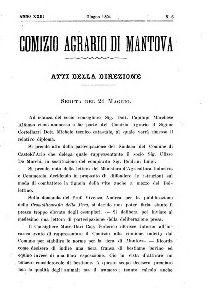 Bollettino del comizio agrario di Mantova e dei distretti riuniti di Asola, Bozzolo, Canneto sull'Oglio, Gonzaga, Ostiglia, Volta