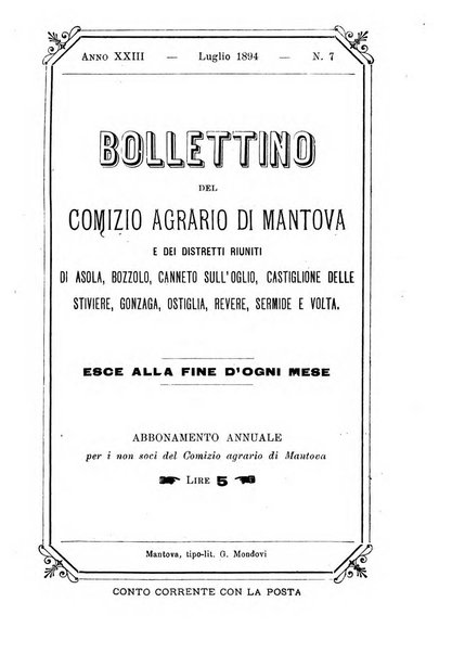 Bollettino del comizio agrario di Mantova e dei distretti riuniti di Asola, Bozzolo, Canneto sull'Oglio, Gonzaga, Ostiglia, Volta