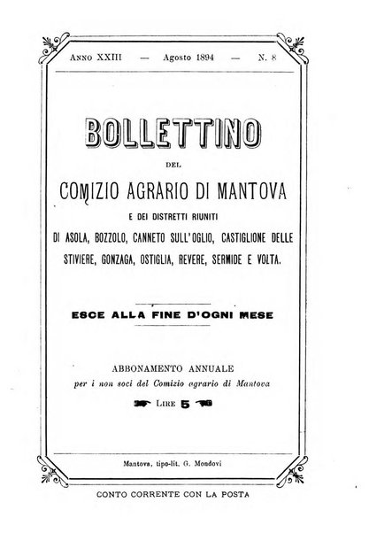 Bollettino del comizio agrario di Mantova e dei distretti riuniti di Asola, Bozzolo, Canneto sull'Oglio, Gonzaga, Ostiglia, Volta