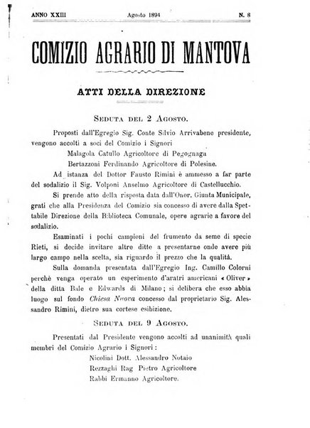 Bollettino del comizio agrario di Mantova e dei distretti riuniti di Asola, Bozzolo, Canneto sull'Oglio, Gonzaga, Ostiglia, Volta