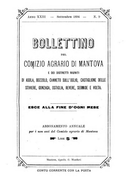 Bollettino del comizio agrario di Mantova e dei distretti riuniti di Asola, Bozzolo, Canneto sull'Oglio, Gonzaga, Ostiglia, Volta