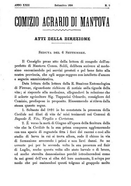 Bollettino del comizio agrario di Mantova e dei distretti riuniti di Asola, Bozzolo, Canneto sull'Oglio, Gonzaga, Ostiglia, Volta