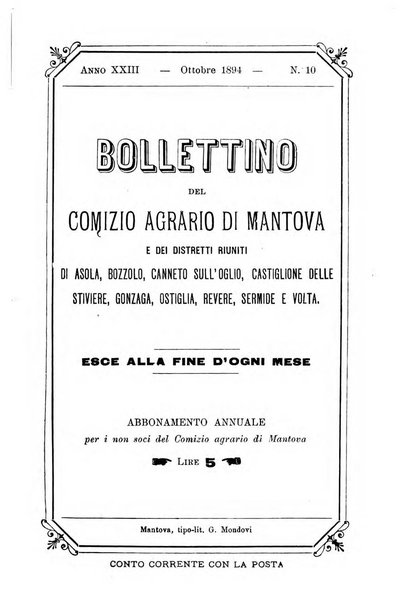 Bollettino del comizio agrario di Mantova e dei distretti riuniti di Asola, Bozzolo, Canneto sull'Oglio, Gonzaga, Ostiglia, Volta