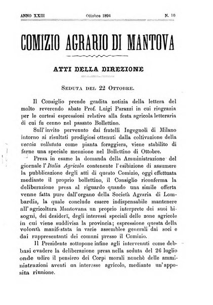 Bollettino del comizio agrario di Mantova e dei distretti riuniti di Asola, Bozzolo, Canneto sull'Oglio, Gonzaga, Ostiglia, Volta