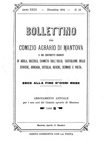 Bollettino del comizio agrario di Mantova e dei distretti riuniti di Asola, Bozzolo, Canneto sull'Oglio, Gonzaga, Ostiglia, Volta