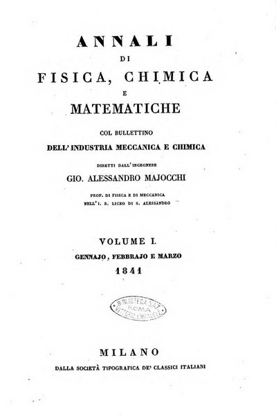 Annali di fisica, chimica e matematiche col bullettino dell'industria meccanica e chimica